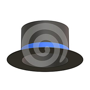 black top hat with blue strip isolated on white backgroundBlack elegance hat