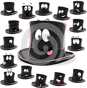 Black top hat cartoon isolated on white