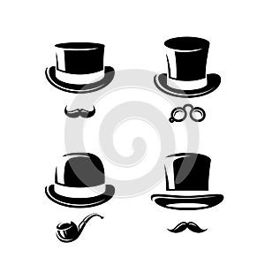 Black top hat set. Vector