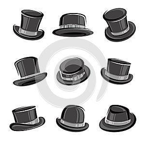 Black top hat set. Vector