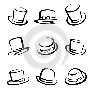 Black top hat set. Vector