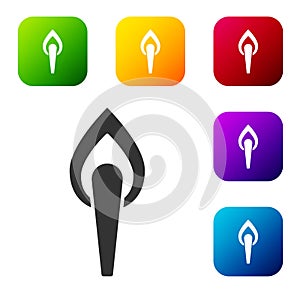 Black Torch flame icon isolated on white background. Symbol fire hot, flame power, flaming and heat. Set icons in color square