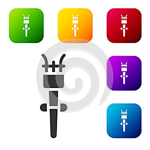 Black Torch flame icon isolated on white background. Symbol fire hot, flame power, flaming and heat. Set icons in color