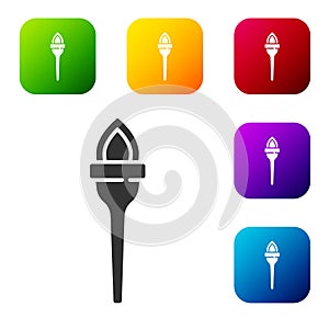 Black Torch flame icon isolated on white background. Symbol fire hot, flame power, flaming and heat. Set icons in color