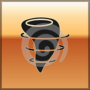 Black Tornado icon isolated on gold background. Vector Illustration