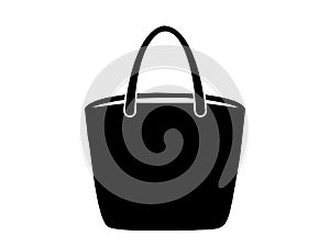 Black tote bag silhouette. Illustration. Monochrome shopping bag icon. Minimalist design. Logo, pictogram, sign, print