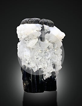 Black tourmaline shorl with albite specimen from afghanistan