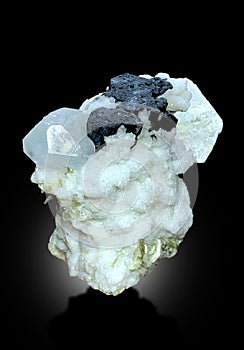 Black tourmaline shorl with aquamarine  and albite specimen from afghanistan