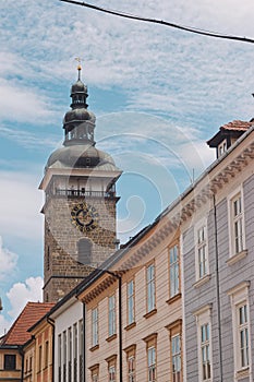 black tower ceske budejovice overcast day close up