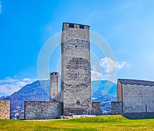 The Black Tower Torre Nera of Castelgrande fortress in Bellinzona, Switzerland