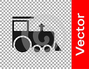 Black Toy train icon isolated on transparent background. Vector