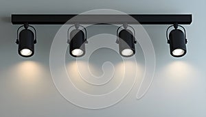 Black track lighting with five spotlights.