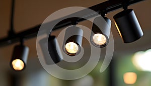 Black track lighting with five spotlights.