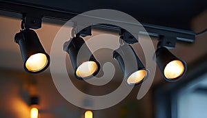 Black track lighting with five spotlights.