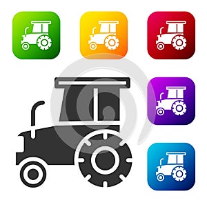 Black Tractor icon isolated on white background. Set icons in color square buttons. Vector