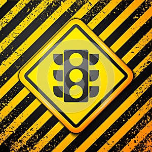 Black Traffic light icon isolated on yellow background. Warning sign. Vector