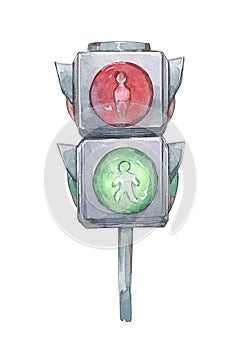 Black traffic light witn green and red lamp