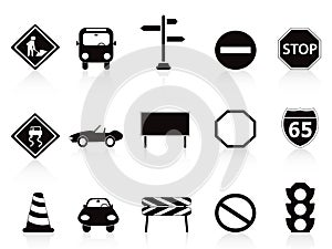 Black traffic sign icons set