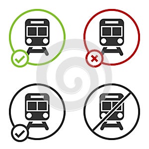 Black Train and railway icon isolated on white background. Public transportation symbol. Subway train transport. Metro