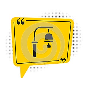 Black Train station bell icon isolated on white background. Yellow speech bubble symbol. Vector