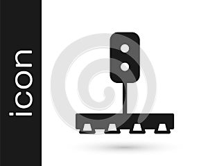Black Train traffic light icon isolated on white background. Traffic lights for the railway to regulate the movement of