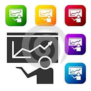 Black Training, presentation icon isolated on white background. Set icons in color square buttons. Vector