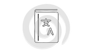 Black Translator book line icon on white background. Foreign language conversation icons in chat speech bubble