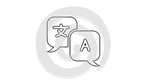 Black Translator line icon on white background. Foreign language conversation icons in chat speech bubble. Translating