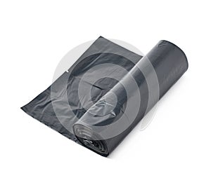 Black trash bag roll isolated