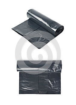 Black trash bag roll isolated