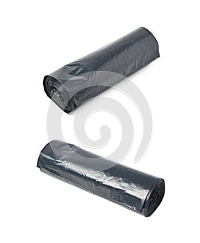 Black trash bag roll isolated