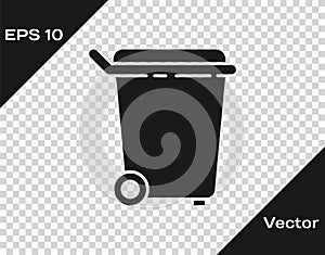 Black Trash can icon isolated on transparent background. Garbage bin sign. Recycle basket icon. Office trash icon. Vector