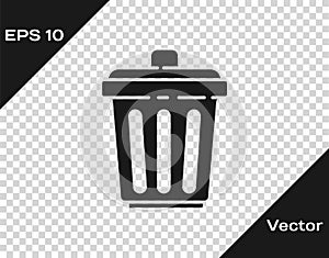 Black Trash can icon isolated on transparent background. Garbage bin sign. Recycle basket icon. Office trash icon