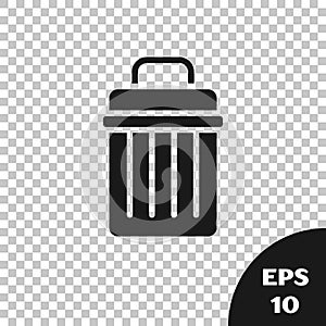 Black Trash can icon isolated on transparent background. Garbage bin sign. Recycle basket icon. Office trash icon