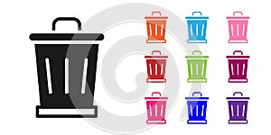 Black Trash can icon isolated on white background. Garbage bin sign. Recycle basket icon. Office trash icon. Set icons