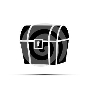 Black treasure chest icon isolated on white background. Vector element.