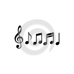 Black treble clef and musical notes on white background eighth note sixteenth note
