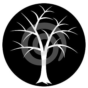 Black tree silhouette sticker, vector illustration