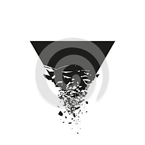 Black triangle with debris on white background. Abstract black explosion. Vector illustration