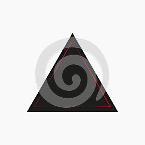 Black triangle icon with thin red stripes. Creative geometric figure. Line stroke. Vector illustration. Stock image.