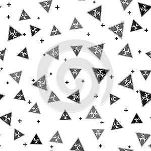 Black Triangle sign with Biohazard symbol icon isolated seamless pattern on white background. Vector Illustration