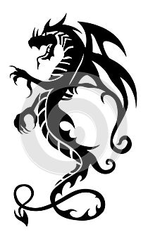 Black tribal dragon tattoo on white background