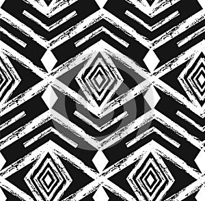 Black tribal Navajo vector seamless pattern with doodle elements. aztec abstract geometric art print. ethnic hipster