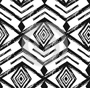 Black tribal Navajo vector seamless pattern with doodle elements.