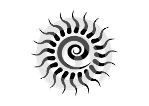 Black Tribal Sun Tattoo Sonnenrad Symbol, sun wheel sign. The ancient European esoteric element. Logo Graphic element spiral shape