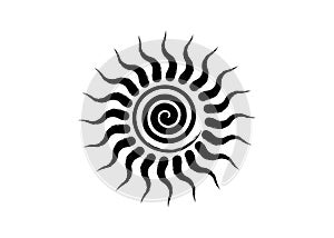 Black Tribal Sun Tattoo Sonnenrad Symbol, sun wheel sign. The ancient European esoteric element. Logo Graphic element spiral shape