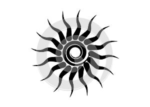 Black Tribal Sun Tattoo Sonnenrad Symbol, sun wheel sign. Summer icon. The ancient European esoteric element. Logo Graphic spiral