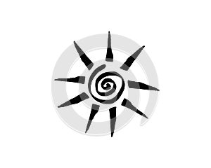 Black Tribal Sun Tattoo Sonnenrad Symbol sun wheel sign. Summer icon. The ancient European esoteric element. Logo Graphic element