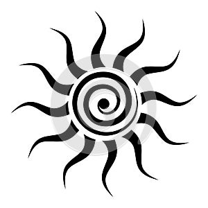 Black Tribal Sun Tattoo Sonnenrad Symbol sun wheel sign. Summer icon. The ancient European esoteric element. Logo Graphic element