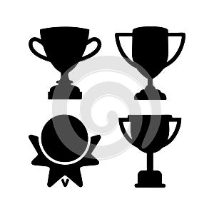 Black Trophy icon set vector on white background
